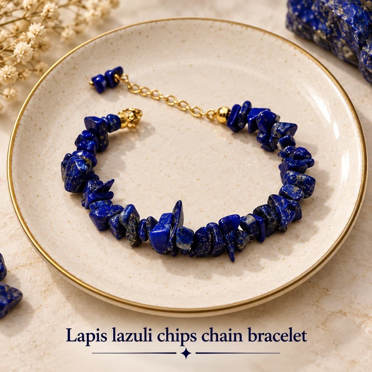 Lapis Lazuli Chips Chain Bracelet - Image 1