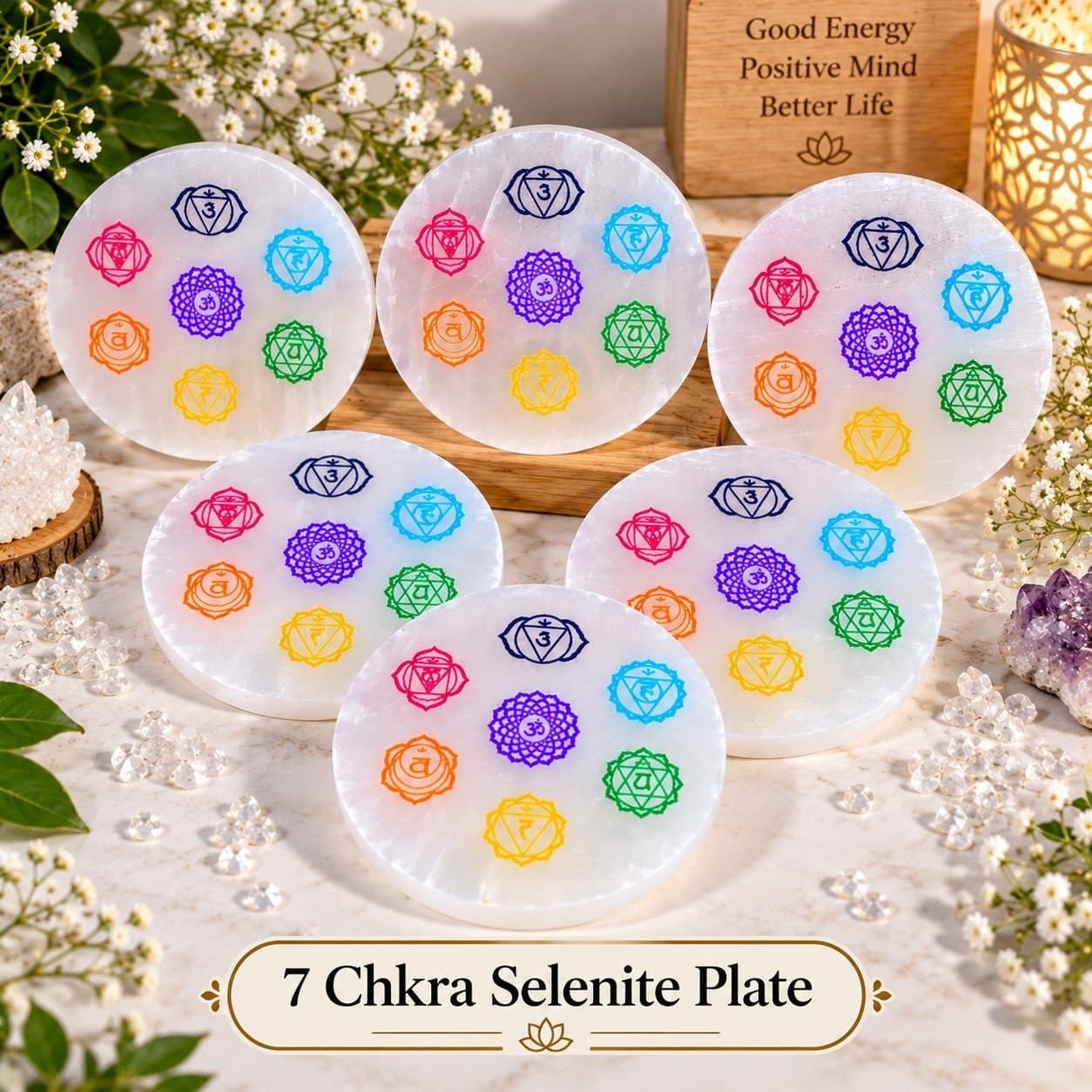 Seven Chakra Selenite Plate - Image 1