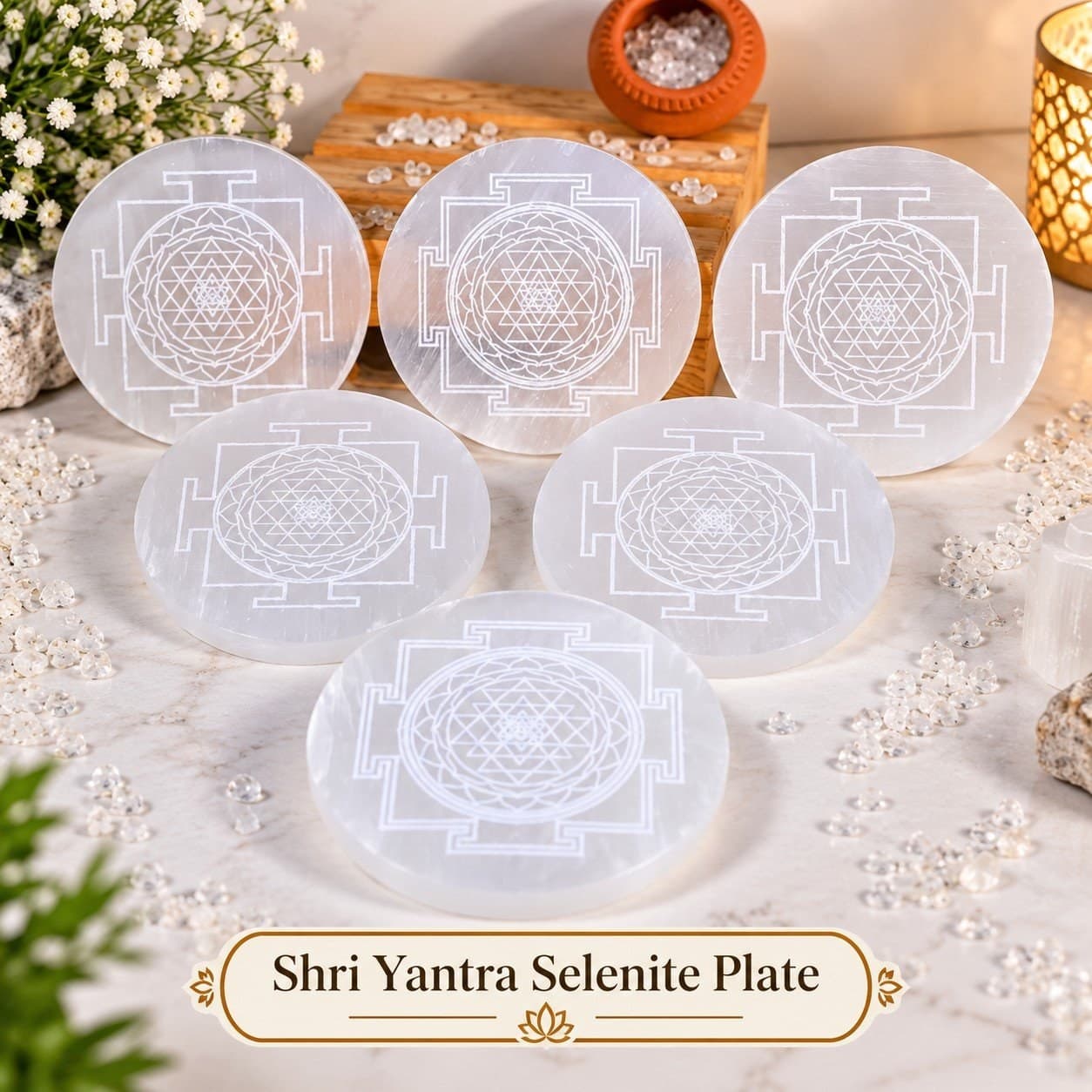 Shri Yantra Selenite Plate - Image 1