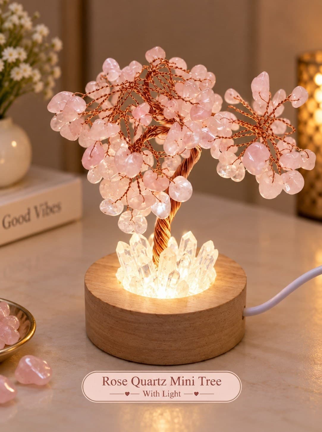 Rose Quartz Tree With Light